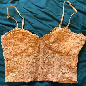 Zara Cropped Lace Tank Top; Bright orange; Size medium
